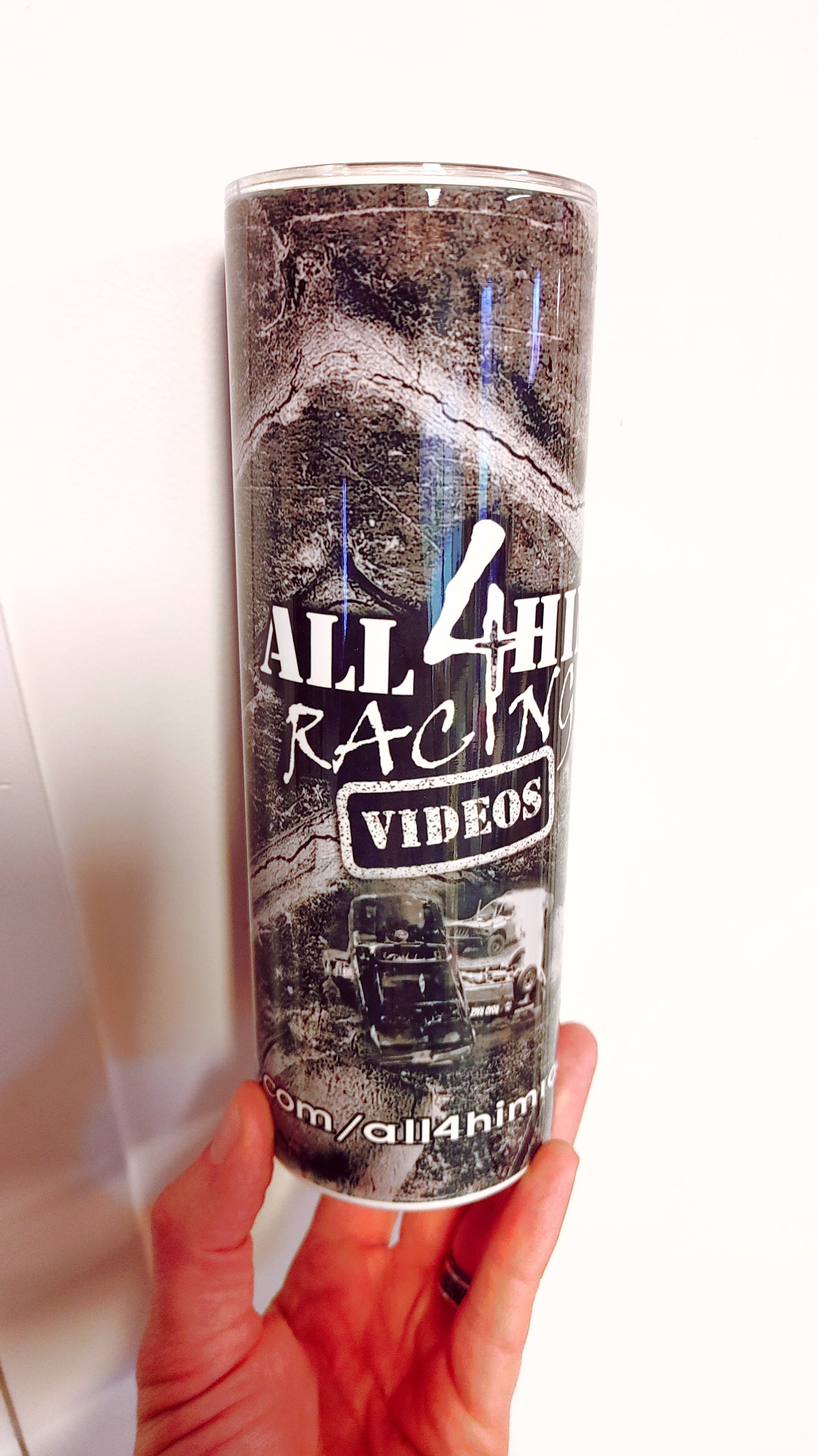 Tumbler - Tire Tread with All 4 Him Racing Videos Logo
